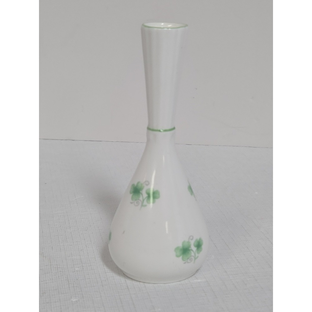 Crown Staffordshire Shamrock Bud Vase Bone‎ China England Green Clover Irish